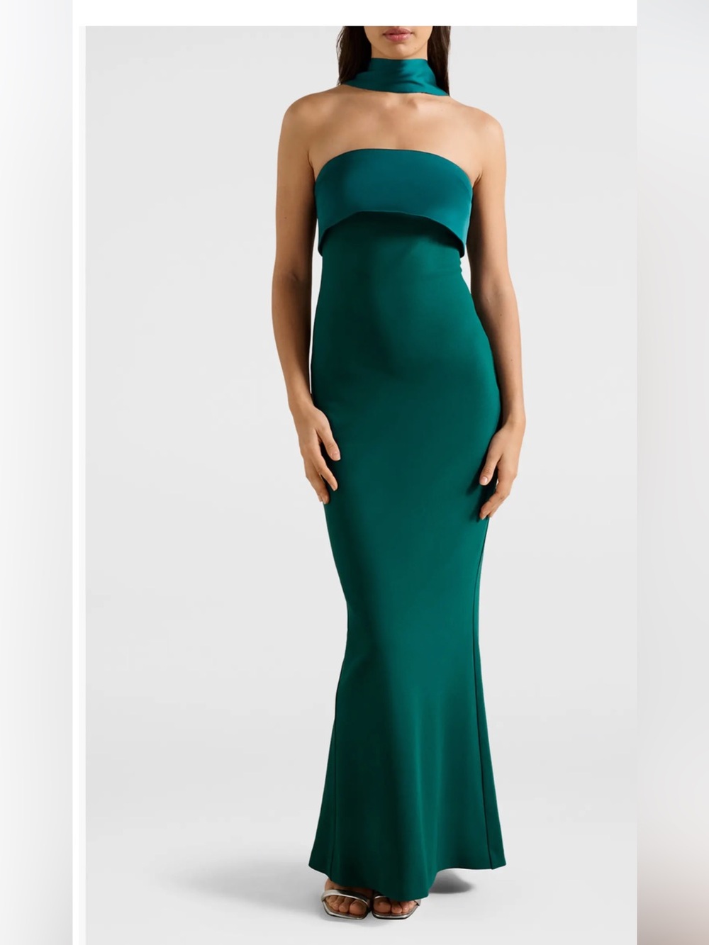 Ever New Odelia Strapless Satin Mermaid Gown & Scarf Set
